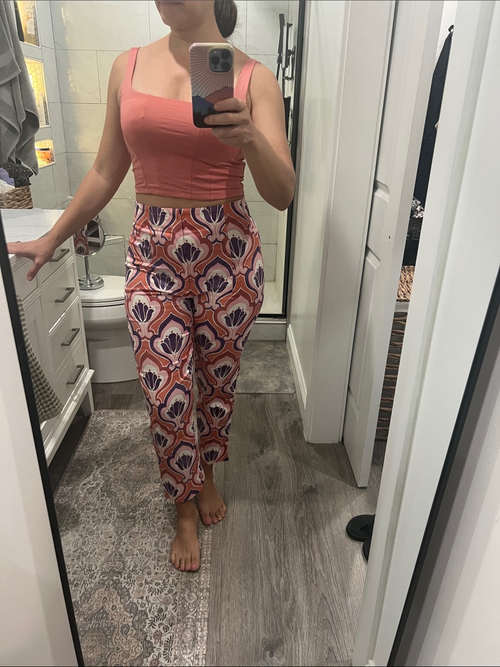 Zara Printed Cropped Pants in Coral & purple